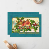 ヴィンテージクリスマスグリーティングバーズホリーノートカード ノートカード (正面/裏面インサイチュ)