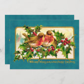 ヴィンテージクリスマスグリーティングバーズホリーノートカード ノートカード (正面/裏面)