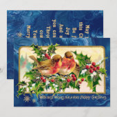 ヴィンテージクリスマスグリーティングバーズホリーフェイク金ゴールド ノートカード (正面/裏面)