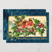 ヴィンテージクリスマスグリーティングバーズホリーフェイク金ゴールド ノートカード (正面/裏面)