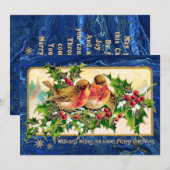 ヴィンテージクリスマスグリーティングバーズホリーフェイク金ゴールド ノートカード (正面/裏面)