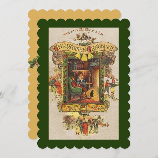 ヴィンテージクリスマスグリーティングパーティー招待状 招待状 (正面/裏面)