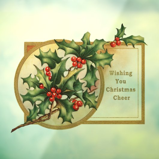 ヴィンテージクリスマスグリーティングホリーフェイク金ゴールド ウィンドウサイン (シート3)