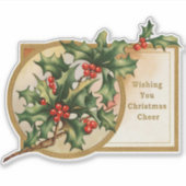ヴィンテージクリスマスグリーティングホリーフェイク金ゴールド シール (正面)