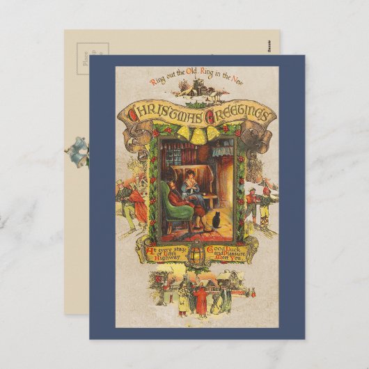 ヴィンテージクリスマスグリーティングポストカード シーズンポストカード (正面/裏面)