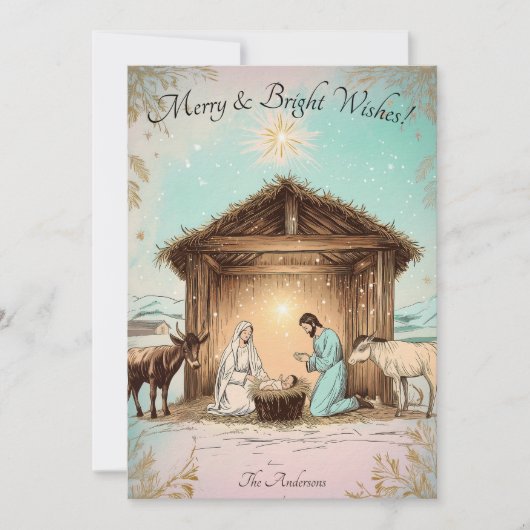 ヴィンテージクリスマスグリーティング出生シーンカード 招待状 (正面)