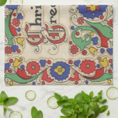 ヴィンテージクリスマスグリーティング装飾枠付き キッチンタオル (折り畳み)