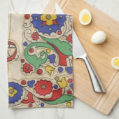 ヴィンテージクリスマスグリーティング装飾枠付き キッチンタオル (四つ折り)