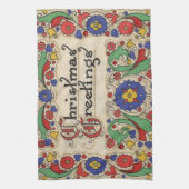 ヴィンテージクリスマスグリーティング装飾枠付き キッチンタオル (縦)