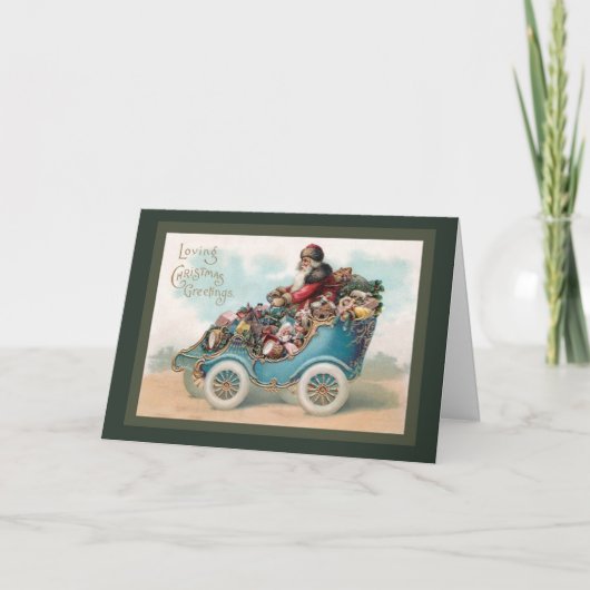 ヴィンテージクリスマスグリーティング – サンタクロース車 シーズンカード (正面)