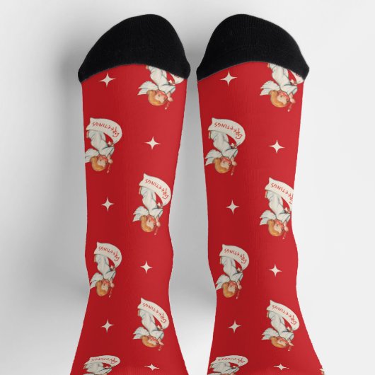 ヴィンテージクリスマスグリーティング、天使と星 ソックス (上部)