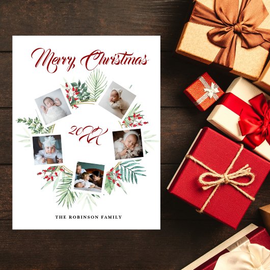 ヴィンテージクリスマスグリーナリー写真コラージュ シーズンポストカード