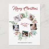 ヴィンテージクリスマスグリーナリー写真コラージュ シーズンポストカード (正面)