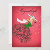 ヴィンテージクリスマスグリーングリッタースカーフの女の子 シーズンカード (正面)