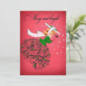 ヴィンテージクリスマスグリーングリッタースカーフの女の子 シーズンカード (スタンド正面)