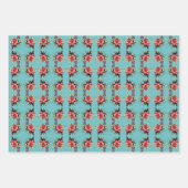 ヴィンテージクリスマスグリーンベルズレッドグリッターガール ラッピングペーパーシート (正面3)