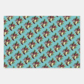 ヴィンテージクリスマスグリーンベルズレッドグリッターガール ラッピングペーパーシート (正面2)