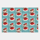 ヴィンテージクリスマスグリーンベルズレッドグリッターガール ラッピングペーパーシート (正面)