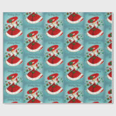 ヴィンテージクリスマスグリーンベルズレッドグリッターガール ラッピングペーパー (フラット)