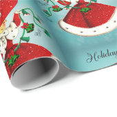 ヴィンテージクリスマスグリーンベルズレッドグリッターガール ラッピングペーパー (ロールコーナー)