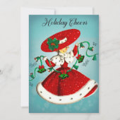 ヴィンテージクリスマスグリーンベルズレッドグリッターガール 招待状 (正面)