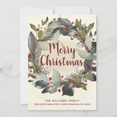 ヴィンテージクリスマスグリーンホリーベリーリースムービング 案内状 (正面)