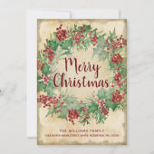 ヴィンテージクリスマスグリーンホリーベリーリースムービング 案内状 (正面)