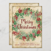 ヴィンテージクリスマスグリーンホリーベリーリースムービング 案内状 (正面/裏面)