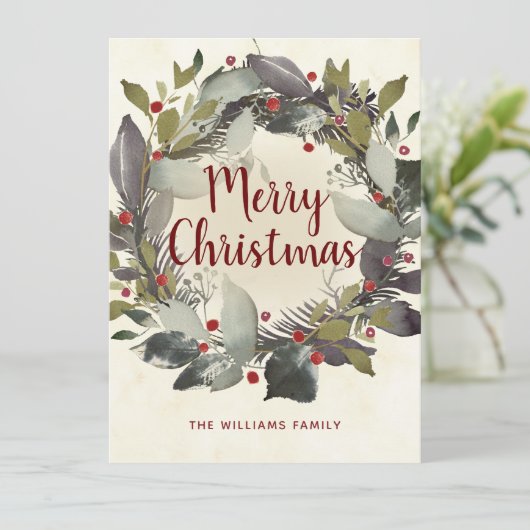 ヴィンテージクリスマスグリーンホリーベリーリース シーズンカード (スタンド正面)