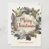 ヴィンテージクリスマスグリーンホリーベリーリース シーズンカード (正面)