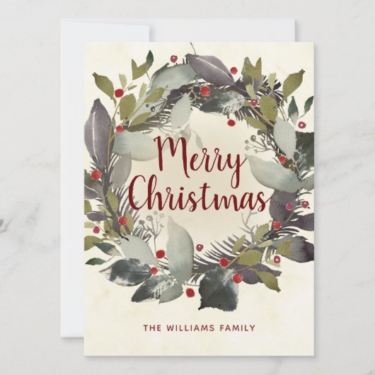 ヴィンテージクリスマスグリーンホリーベリーリース シーズンカード (正面)