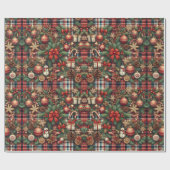 ヴィンテージクリスマスグリーン植物用プレイドパターン ラッピングペーパー (フラット)