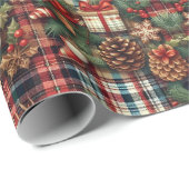 ヴィンテージクリスマスグリーン植物用プレイドパターン ラッピングペーパー (ロールコーナー)