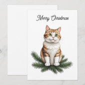 ヴィンテージクリスマスグレーキャットメリークリスマスツリー シーズンカード (正面/裏面)