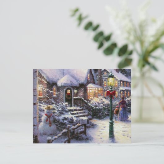 ヴィンテージクリスマスコテージスノーシーン シーズンポストカード (スタンド正面)