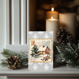 ヴィンテージクリスマスコテージ切手 カード