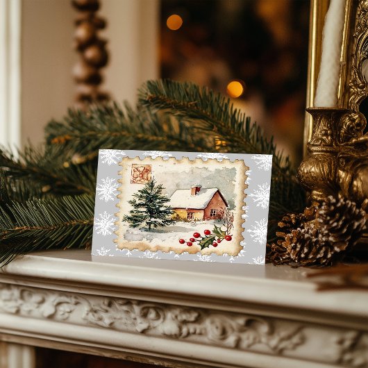 ヴィンテージクリスマスコテージ切手 シーズンポストカード