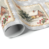 ヴィンテージクリスマスコテージ切手 ラッピングペーパー (ロールコーナー)