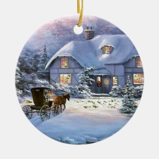 ヴィンテージクリスマスコテージ セラミックオーナメント (正面)