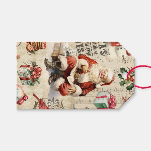 ヴィンテージクリスマスコラージュのデカップージ ギフトタグ (正面(横))