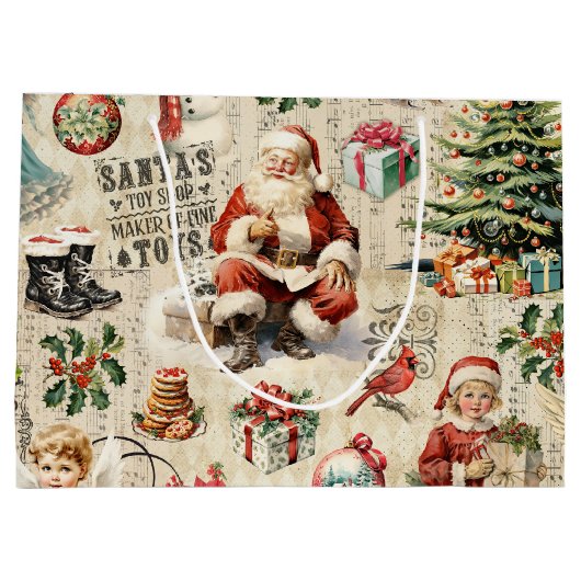 ヴィンテージクリスマスコラージュのデカップージ ラージペーパーバッグ (裏面)