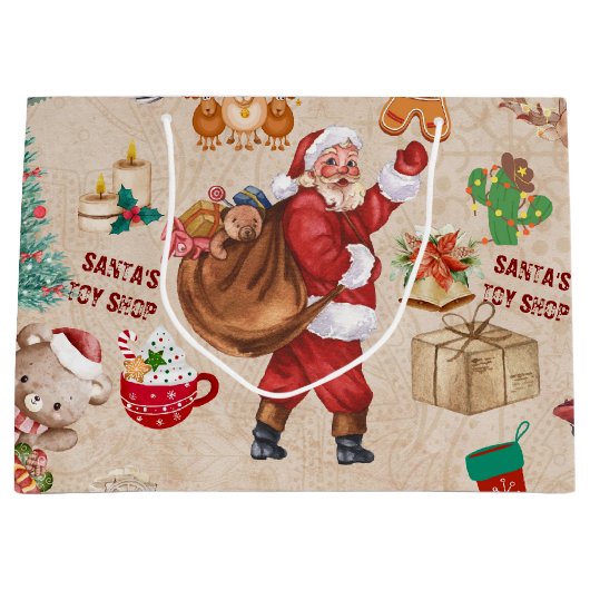 ヴィンテージクリスマスコラージュのデカップージ ラージペーパーバッグ (正面)