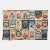 ヴィンテージクリスマスコラージュフェスティバルホリデーキッチン キッチンタオル (横)