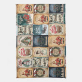 ヴィンテージクリスマスコラージュフェスティバルホリデーキッチン キッチンタオル (縦)