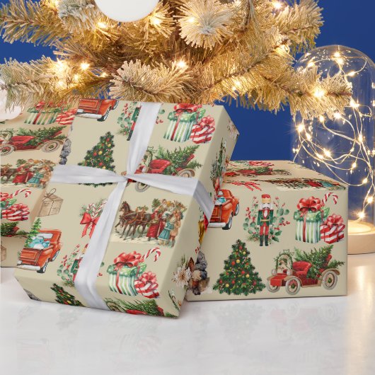 ヴィンテージクリスマスコラージュ金ゴールド ラッピングペーパー (クリスマス)