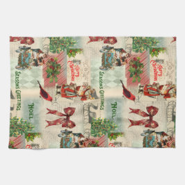 ヴィンテージクリスマスコラージュ キッチンタオル