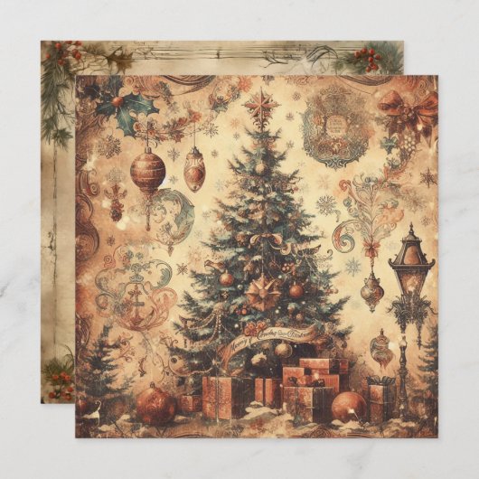 ヴィンテージクリスマスコラージュ フラットホリデーカード シーズンカード (正面/裏面)