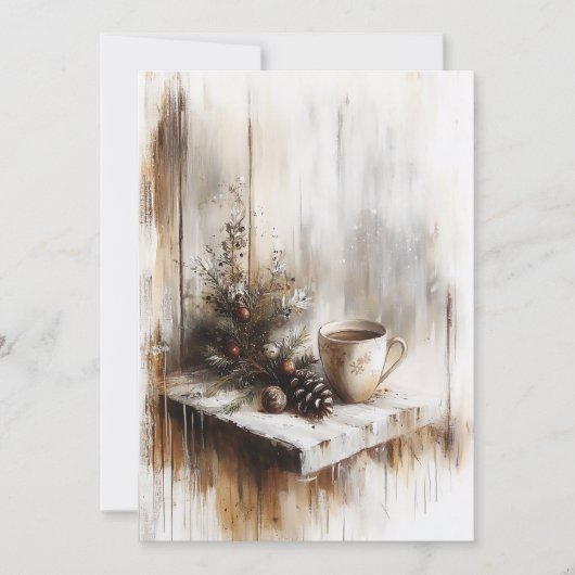 ヴィンテージクリスマスコーヒー小油絵 シーズンカード (正面)