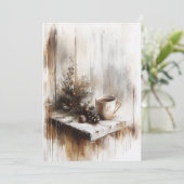 ヴィンテージクリスマスコーヒー小油絵 シーズンカード (スタンド正面)