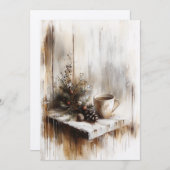 ヴィンテージクリスマスコーヒー小油絵 シーズンカード (正面/裏面)